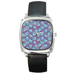 Aquarium With Fish And Sparkles Square Metal Watch by SychEva