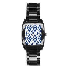 Blue Diamond Pattern Stainless Steel Barrel Watch by designsbymallika