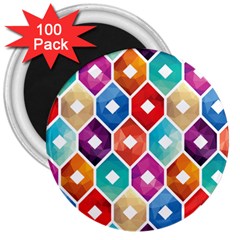 Hexagonal Color Pattern 3  Magnets (100 Pack) by designsbymallika