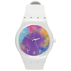 Multicolor Pastel Love Round Plastic Sport Watch (m) by designsbymallika