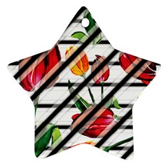 Stripes Tulips Pattern Star Ornament (two Sides) by designsbymallika