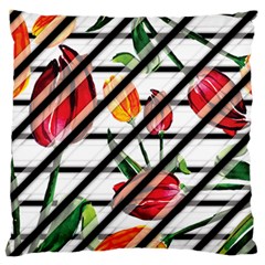 Stripes Tulips Pattern Large Cushion Case (one Side) by designsbymallika