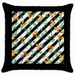 Orange Stripes Love Throw Pillow Case (black) by designsbymallika