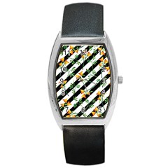 Orange Stripes Love Barrel Style Metal Watch by designsbymallika