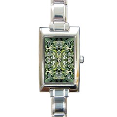 Frosted Green Leaves Repeats Rectangle Italian Charm Watch by kaleidomarblingart