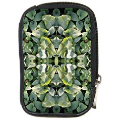 Frosted Green Leaves Repeats Compact Camera Leather Case by kaleidomarblingart