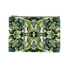 Frosted Green Leaves Repeats Cosmetic Bag (large) by kaleidomarblingart