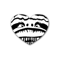 Creepy Monster Black And White Close Up Drawing Rubber Coaster (heart) 
