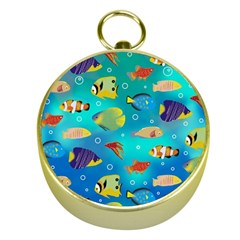 Cheerful And Bright Fish Swim In The Water Gold Compasses by SychEva