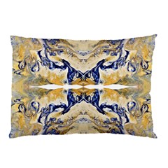 Gold On Blue Symmetry Pillow Case (two Sides) by kaleidomarblingart