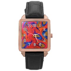 Red Flames Rose Gold Leather Watch  by kaleidomarblingart