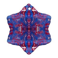 Red Blue Repeats Snowflake Ornament (two Sides) by kaleidomarblingart