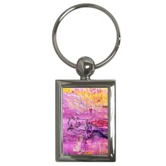 Magenta On Ochre Abstract  Key Chain (rectangle) by kaleidomarblingart