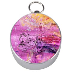 Magenta On Ochre Abstract  Silver Compasses by kaleidomarblingart