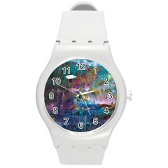 Abstract Turquoise Round Plastic Sport Watch (m) by kaleidomarblingart