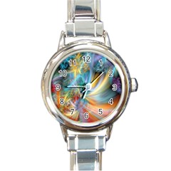 Colorful Thoughts Round Italian Charm Watch by WolfepawFractals