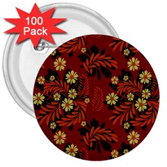 Folk Flowers Pattern 3  Buttons (100 Pack)  by Eskimos