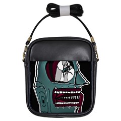 Colored Creepy Man Portrait Illustration Girls Sling Bag by dflcprintsclothing