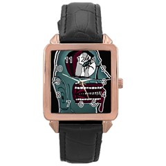 Colored Creepy Man Portrait Illustration Rose Gold Leather Watch  by dflcprintsclothing