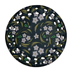 Folk Flowers Pattern Floral Surface Design Round Filigree Ornament (two Sides)