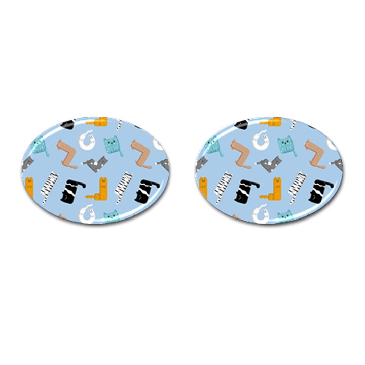 Unusual And Funny Tetris Cats Cufflinks (Oval)