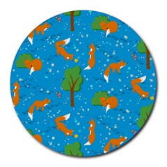 Red Fox In The Forest Round Mousepads by SychEva