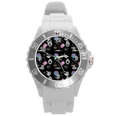 Witch Goth Pastel Pattern Round Plastic Sport Watch (l) by InPlainSightStyle