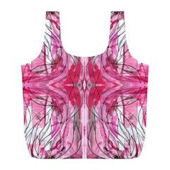 Magenta Marbling Symmetry Full Print Recycle Bag (l) by kaleidomarblingart