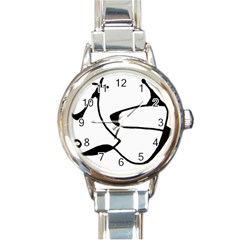 Black And White Abstract Linear Decorative Art Round Italian Charm Watch by dflcprintsclothing