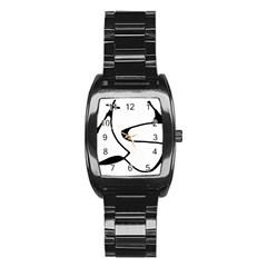 Black And White Abstract Linear Decorative Art Stainless Steel Barrel Watch by dflcprintsclothing