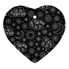 Dark Moon And Stars Heart Ornament (two Sides) by AnkouArts