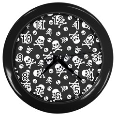 Skull And Cross Bone On Black Background Wall Clock (black) by AnkouArts