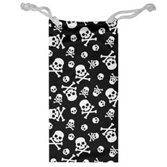 Skull And Cross Bone On Black Background Jewelry Bag by AnkouArts