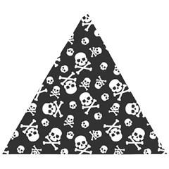 Skull And Cross Bone On Black Background Wooden Puzzle Triangle by AnkouArts
