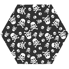 Skull And Cross Bone On Black Background Wooden Puzzle Hexagon by AnkouArts