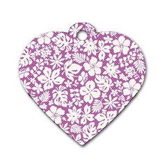 White Hawaiian Flowers On Purple Dog Tag Heart (two Sides) by AnkouArts