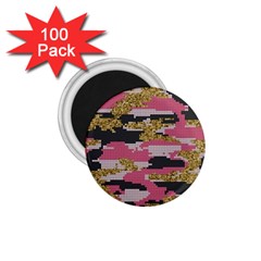 Abstract Glitter Gold, Black And Pink Camo 1 75  Magnets (100 Pack)  by AnkouArts