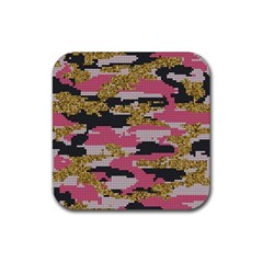 Abstract Glitter Gold, Black and Pink Camo Rubber Coaster (Square) 