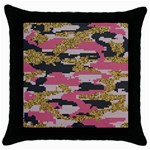 Abstract Glitter Gold, Black and Pink Camo Throw Pillow Case (Black) Front