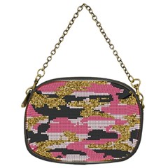Abstract Glitter Gold, Black And Pink Camo Chain Purse (one Side)