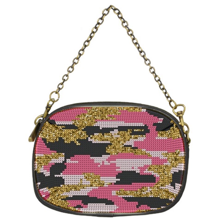 Abstract Glitter Gold, Black and Pink Camo Chain Purse (One Side)