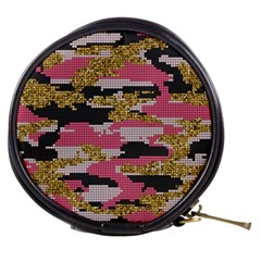 Abstract Glitter Gold, Black And Pink Camo Mini Makeup Bag by AnkouArts