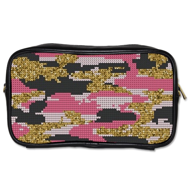 Abstract Glitter Gold, Black and Pink Camo Toiletries Bag (Two Sides)