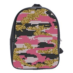 Abstract Glitter Gold, Black And Pink Camo School Bag (xl) by AnkouArts