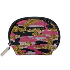 Abstract Glitter Gold, Black And Pink Camo Accessory Pouch (small) by AnkouArts