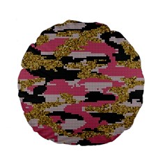 Abstract Glitter Gold, Black and Pink Camo Standard 15  Premium Flano Round Cushions