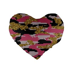 Abstract Glitter Gold, Black And Pink Camo Standard 16  Premium Flano Heart Shape Cushions by AnkouArts