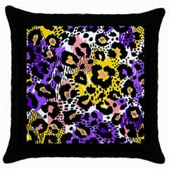 Black Leopard Print With Yellow, Gold, Purple And Pink Throw Pillow Case (black) by AnkouArts