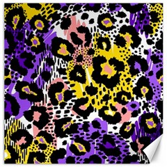 Black Leopard Print With Yellow, Gold, Purple And Pink Canvas 12  X 12  by AnkouArts