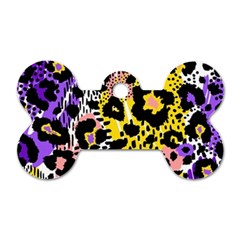 Black Leopard Print With Yellow, Gold, Purple And Pink Dog Tag Bone (two Sides) by AnkouArts